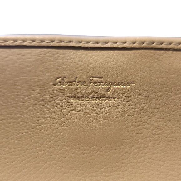Salvatore Ferragamo Smooth Khaki Leather & Gold Gancini Fold Over Long Wallet - Picture 9 of 12
